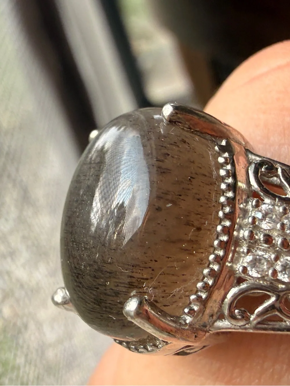 Sterling Silver Djoy Golden Sheen Moonstone Cats Eye Ring sz6